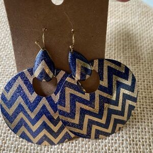 Chevron Blue & Gold circle earrings (new)